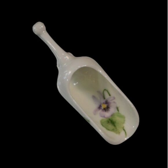 Vintage Miniature Porcelain Sugar Scoop Signed Hand Painted Spoon Scooper 3.5" - Picture 1 of 9